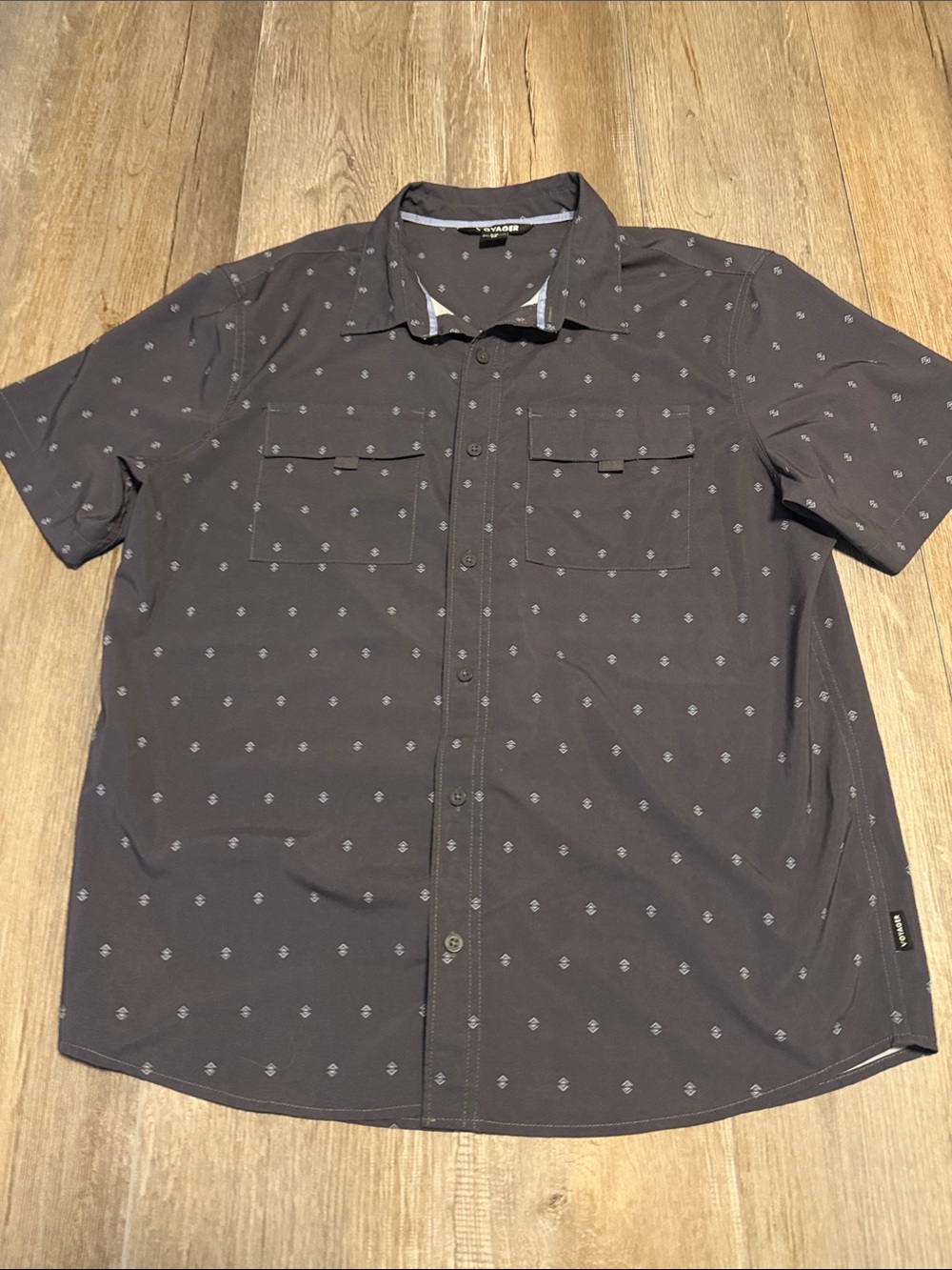 Voyager Short-Sleeve Button-Down Shirt in Charcoal with Micro Print